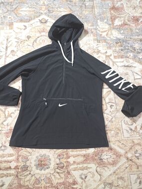 Nike Black Hooded Half-Zip Pullover with White Accents